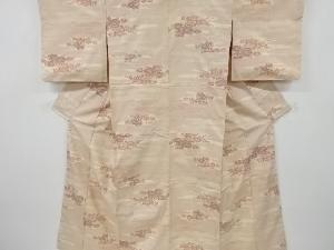 アンティーク　霞に花車模様織り出し十日町紬着物